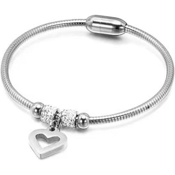 Heart Charm Birthday Bracelet Stainless Steel Love Bangle Cuff Jewelry - Picture 2 of 5